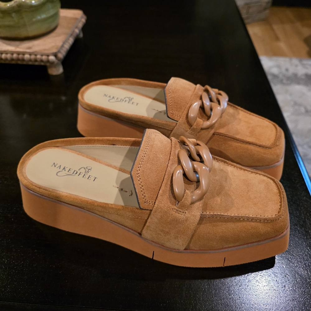 Naked Feet Platform Suede Mules-NIB